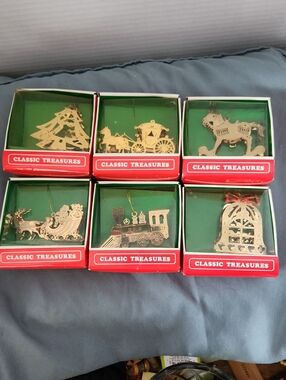 Vintage Gold Holiday Ornaments Set Of Six